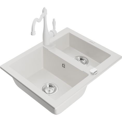 Mexen Carlos fregadero de granito de 1,5 senos con grifo de cocina Carla, blanco - 6518-20-670700-20 (1/5)