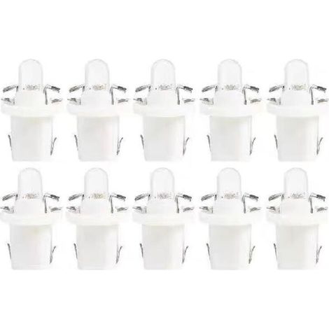 Confezione da 10 lampadine LED T5 con portalampada, 12V BAX10d B8.5D, lampadine per cruscotto per auto e moto - Bianco