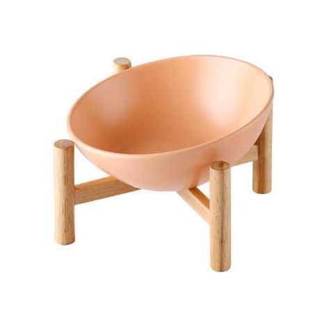 Gamelle surélevée inclinée en céramique orange pour chien et chat avec support en bambou 300 ml (1/4)