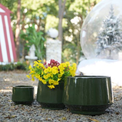Ensemble de pots de fleur plantation en céramique faits main 3 pièces Vert (1/5)