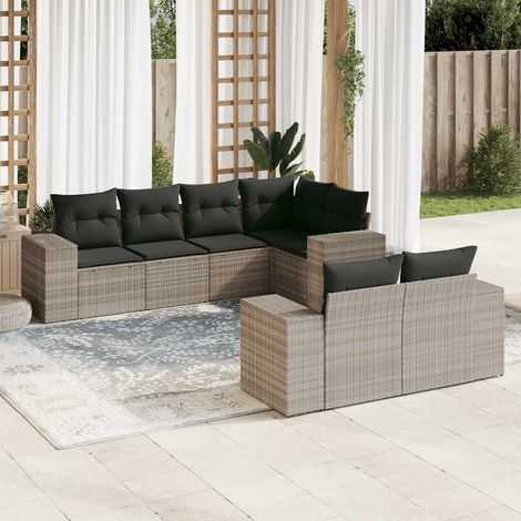 vidaXL Salon de jardin avec coussins 7 pcs gris clair résine tressée (1/5)