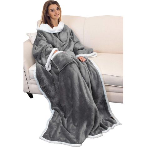 Couverture TV micropeluche 183x140 cm – manches/poches – unisexe – chaude (1/4)