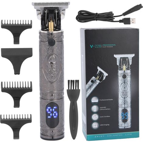 Tondu-coupe-cheveux électrique USB rechargeable en métal argenté, tondeuse portable pour coupe de cheveux professionnelle (1/5)