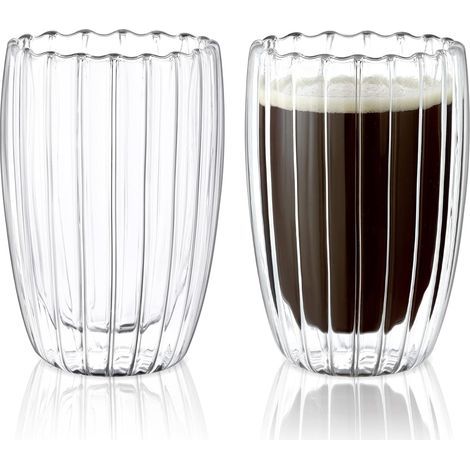 Tasses à café en verre à double paroi, 450 ml, idéales pour expresso, cappuccino, latte et thé. Verre résistant à la chaleur. (1/5)