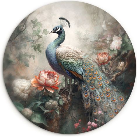 LE TABLEAU Paon - Plumes de paon - Oiseau - Jungle - Fleurs Tableau Décoration Murale 30x30 cm (1/5)