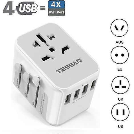 Adaptateur de voyage universel TESSAN avec ports USB A et Type C, chargeur mural international compatible USA, UE, AU et US (1/5)