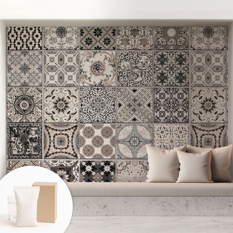 Papier peint intissé mural avec imprimé motifs décoratifs - style contemporain - Colle incluse gratuite Motifs de carrelage 208x146 cm (1/5)