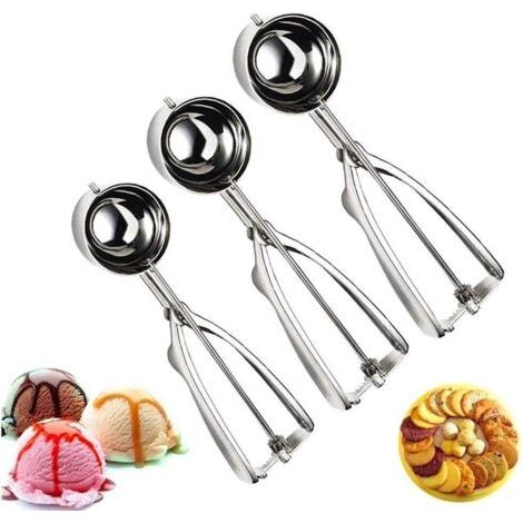 Eiskugelportionierer aus poliertem Edelstahl, Eislöffel/Portionierer mit Zangengriff, 3 verschiedene Größen: Groß (6 cm), Mittel (5 cm), Klein (4 cm) (1/5)