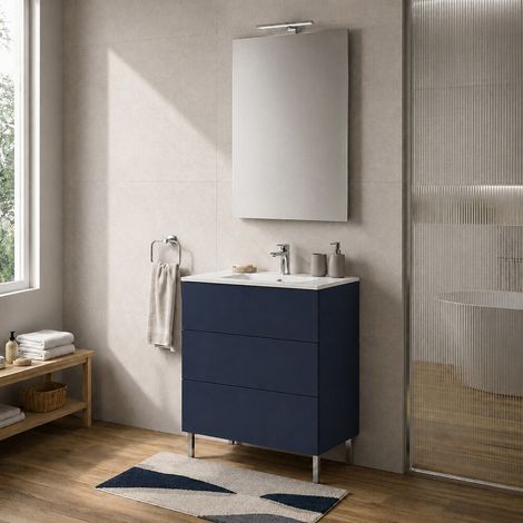 Mobile bagno a terra 60 cm blu tre cassetti push-pull con lavabo Tierra (1/5)