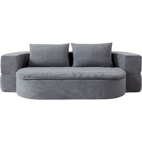 Divano letto pieghevole convertibile in tessuto grigio chiaro con 2 cuscini, 200 x 130 cm (1/5)