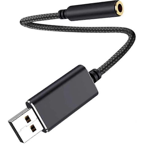 Adaptateur USB vers prise audio 3,5 mm avec carte son externe, prises casque et microphone, noir, 20 cm (1/5)