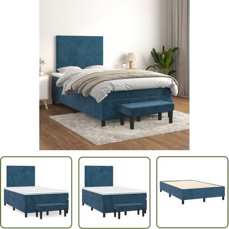 The Living Store Sommier à lattes de lit et matelas Bleu foncé 120x200cm Velours - Lit Plateforme - Lit Velours - Lit Double - Literie - Chambre À Coucher (1/5)