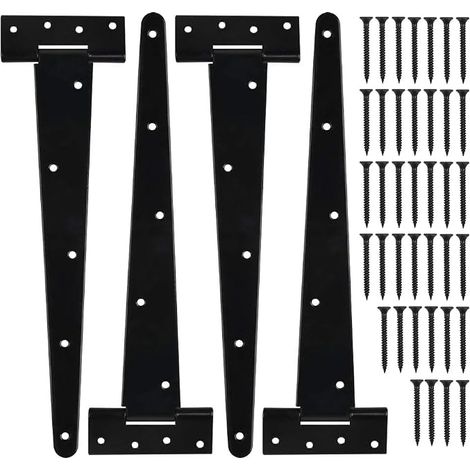 Bisagras para puertas de alta resistencia TIMESETL, 4 piezas, bisagras en T de 34 cm, bisagras robustas, bisagra plana negra, bisagra para contraventanas de madera, bisagra para puertas de armarios, p (1/5)