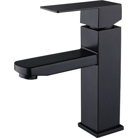 Robinet 1 pièce - trou unique carré en acier inoxydable noir
