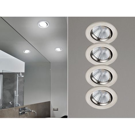 LED Einbaustrahler rund 4er Set Ø 8,5cm schwenkbar dimmbar Nickel matt 5,5W (1/5)