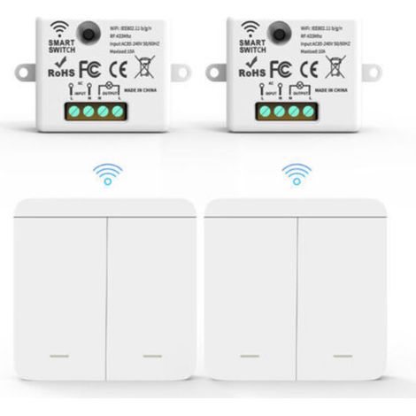 Pack of 2 RF433 wireless wall switches – 2 receivers 10A 240V – Quick installation without wiring – Compatible with up to 5 switches (1/4)