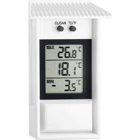 Digitales Thermometer mit Maximal- und Minimalanzeige, 30.1053, wetterfest, für den Innen- und Außenbereich geeignet, weiß (1/2)