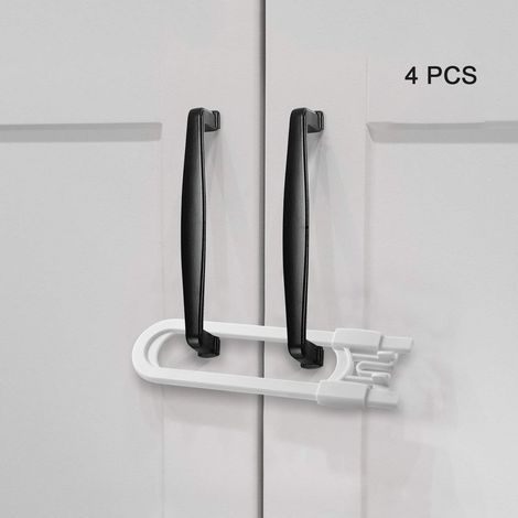 Verrous coulissants pour portes de placard, loquets de sécurité enfant pour portes de placard de cuisine et de salle de bain, verrous de sécurité bébé en forme de U, boutons et poignées (paquet de 4, (1/5)