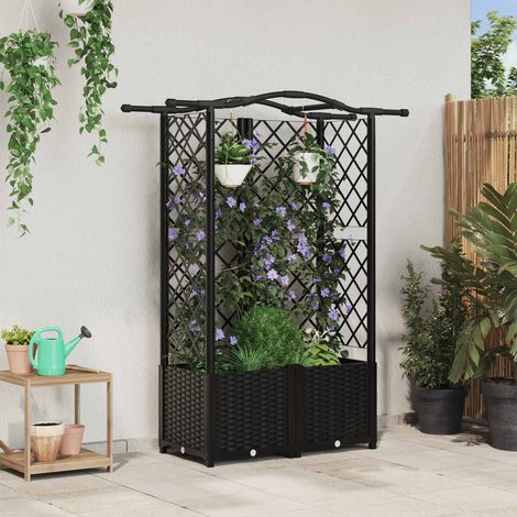 Cama elevada con trellis y techo Negro 122 x 40 x 141 cm PP