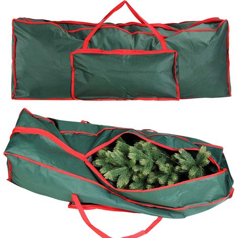 Custodia Sacco Porta Albero di Natale in Tessuto Verde con Tasca 125 x 30 x 50cm (1/5)