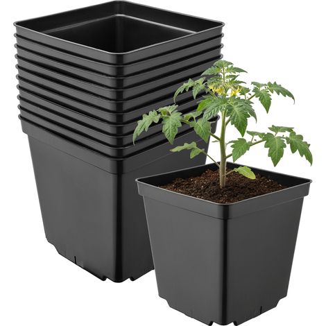 Garronda Pflanztopf Kunststoff 15 x 15 x 15 cm (2,5L) 10er Set eckig mit Drainagelöchern Blumentopf robust Pflanzentopf für Garten Gewächshaus Balkon Anzucht Innen Außenbereich Schwarz GD-0199