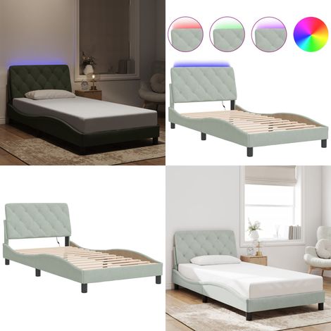 Bettgestell mit LED-Leuchten Hellgrau 100x200 cm Samt - Samtsofa - Bettrahmen - Doppelbett - Boxspringbett - Himmelbetten - Home & Living