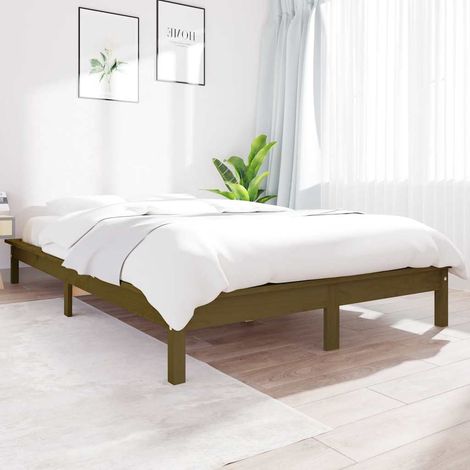 Cadre De Lit Moderne: Double - Lit Double adulte - Marron miel 140x190 cm Bois de pin massif Chic-110384 (1/5)