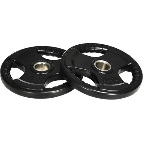 Set di 2 dischi bilanciere gommati Tri-Grip 2 x 10 kg foro 5 cm neri (1/5)