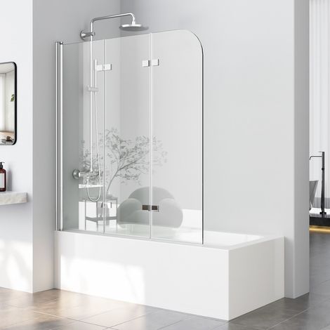 Boromal 140x140cm Badewannenaufsatz Badewannenfaltwand 3-teilig Duschwand für Badewanne Faltbar 6mm NANO ESG Sicherheitsglas Duschabtrennung Badewanne