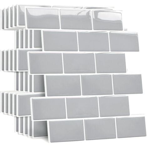 (Gris)10 Pièces Plus épais Credence Adhesive pour Cuisine Salle de Bain, Faux Carrelage Adhesif Mural Blanc Credence Cuisine Adhesive, ImperméAble Metro 3d Dalle PVC Adhesive Murale (1/5)