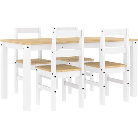 Ensemble à manger PANAMA 5 pcs  Meubles de salle à manger blanc bois de pin massif