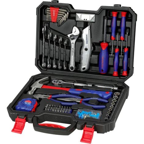 WORKPRO Kit di attrezzi per la casa, 106 pezzi, kit di attrezzi fai da te con custodia che include cacciaviti, pinze, chiavi, martello, metro a nastro, chiave esagonale, coltello, impugnatura a (1/5)