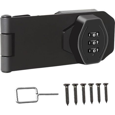 Zahlenschloss – 3-stellige Zahlenkombination – Sicherheits-Schiebeschloss für kleine Türen, Schränke, Schiebetüren, Badezimmer – Schwarz – 10 cm – Einbruchsicher (1/5)