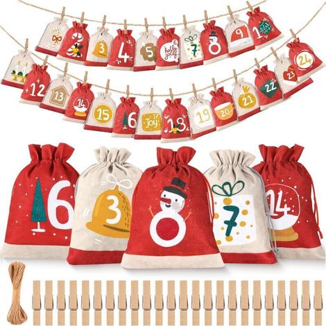 Advent calendar 2024, 18 x 13 cm calendar bags, 24 fabric bags, DIY advent calendar, gift, Christmas decoration (1/4)
