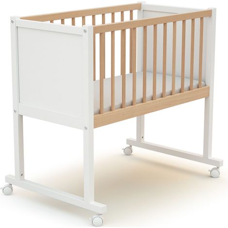 Les Tendances – Berceau en bois hêtre massif 86x58,5x80 cm – Matelas 40x80 cm inclus – Roulettes pour déplacement facile – Garantie 2 ans