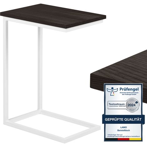 LAMO Manufaktur table d'appoint table pour ordinateur portable table de canapé table basse mobile table de chevet 45x30x67cm cadre Blanc plateau 100% bois massif couleur: Noir (1/5)