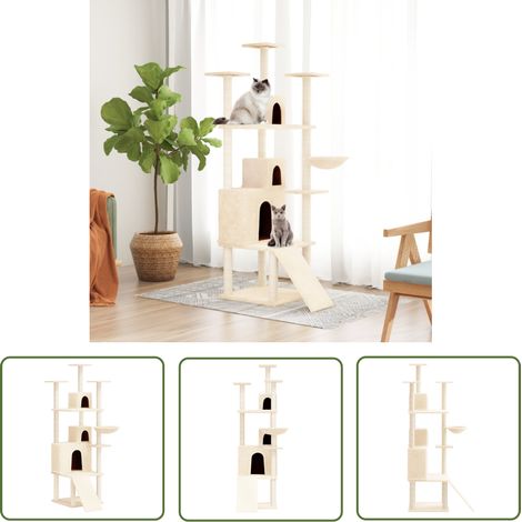 The Living Store Arbre à chat avec griffoirs en sisal Crème 175 cm - Arbre À Chat - Meuble Pour Chat - Tour À Chat - Griffoir Chat - Sisel (1/5)