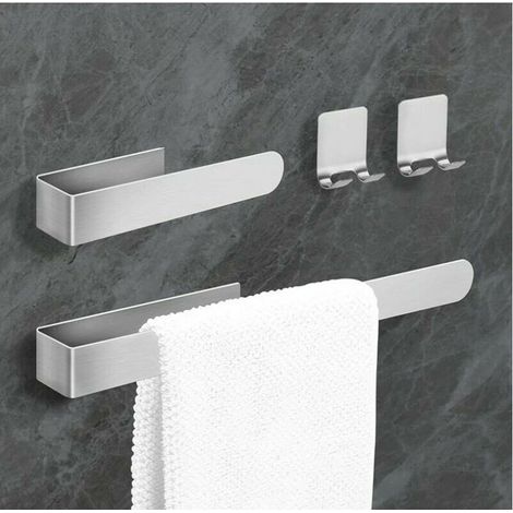 Wall-mounted, drill-free bathroom towel rack made of stainless steel. This adhesive towel rack is suitable for use in the bathroom and kitchen. (1/4)