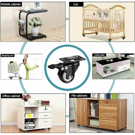 Conjunto de 4 ruedas giratorias silenciosas 50 mm freno muebles - Carga máxima: 400 kg - Negro (1/3)