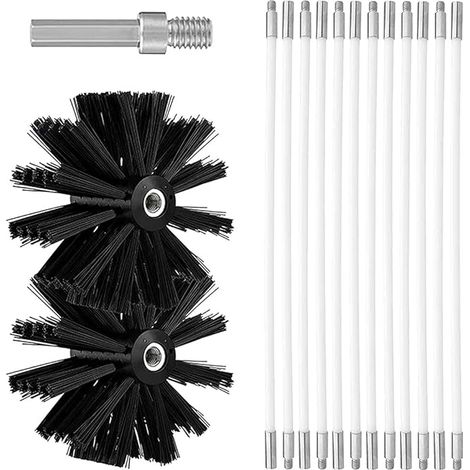 Kit de Réglable Brosse Nettoyage de Cheminée, Ensemble de Brosse de Cheminée Comprenant 12 Tiges Flexibles de 410 mm et 2 Têtes de Brosse pour Poêle à Bois, Outil Nettoyage pour Cheminées (1/5)
