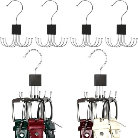 Organizador de cinturones de 4 piezas, perchas que ahorran espacio con giro de 360 grados y 6 ganchos, soporte para cinturones de armario, organizador de cinturones, perchas para corbatas, bufandas, c (1/5)