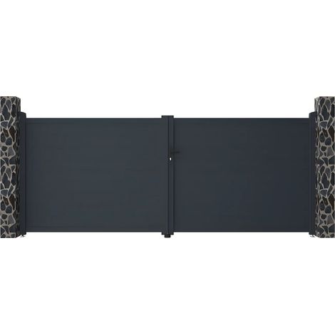 Cancello a battente L397 x H166 cm Alluminio pieno Antracite - NAZARIO