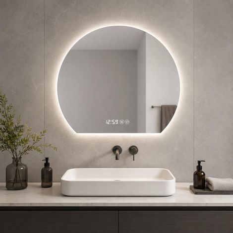 Miroir de salle de bain rond à LED de 80 cm Ce produit de haute qualité allie esthétique et fonctionnalité, s'intègre pa (1/5)