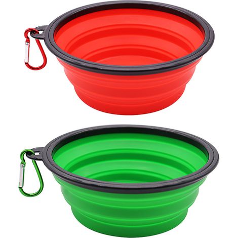 Lot de 2 gamelles de voyage pliables de 350 ml pour chiens et chats, avec 2 crochets. (1/5)