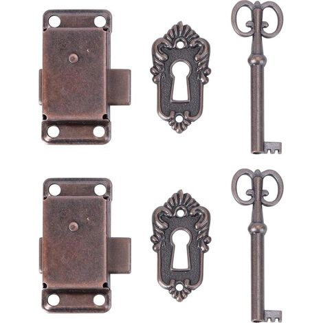 Set di 2 serrature decorative antiche per ante di armadio con chiave (1/5)