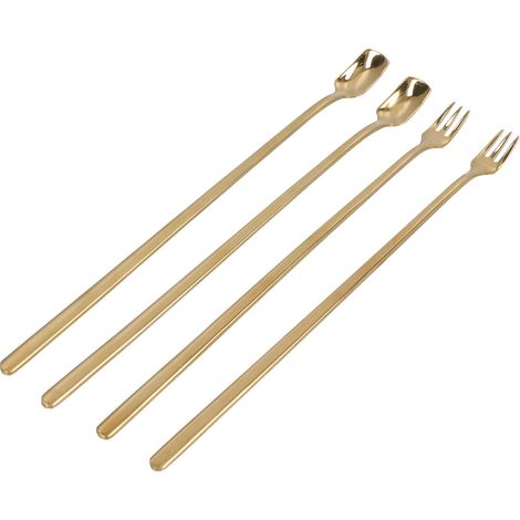 4 Pièces Cuillère à Café en Acier Inoxydable 304, Manche Long avec Fourchette et Tête Carrée, Facile à Nettoyer et Durable pour Café et Bar (1/5)