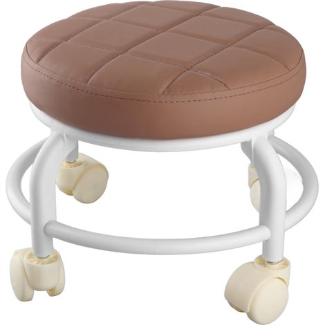 Pouf à roulettes en mousse à mémoire de forme haute densité, imperméable, silencieux, à roulettes, double couche, repose-pieds, tabouret pour bureau à domicile, couleur café (1/5)