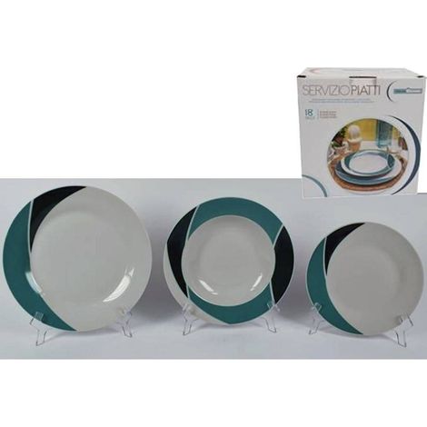 TrAdE Shop Traesio - Set 18 Piatti Ceramica Piani Fondi Frutta Piatto Portata Linea Luna Verde Petrolio -