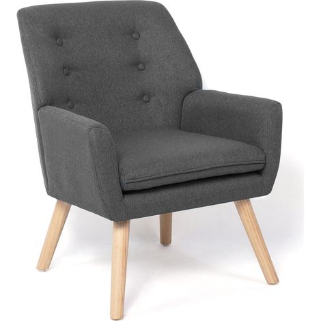 Idmarket – Fauteuil scandinave en tissu gris anthracite – Accoudoirs confortables – Coussin d'assise amovible – Pieds en bois naturel