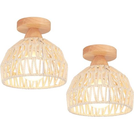 (2PCS) Lampe De Plafond Rétro 20CM Luminaire Plafonnier Tressé En Corde De Chanvre Plafonnier D'Intérieur Moderne Blanc (1/5)